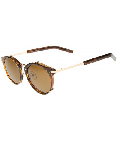 Round Retro Fashion P-3 Metal Temple Classic Horn Rimmed Round Sunglasses - Shiny Tortoise-gold / Brown - CC12G0JF77H $9.58