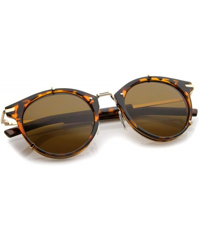 Round Retro Fashion P-3 Metal Temple Classic Horn Rimmed Round Sunglasses - Shiny Tortoise-gold / Brown - CC12G0JF77H $9.58