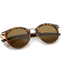 Round Retro Fashion P-3 Metal Temple Classic Horn Rimmed Round Sunglasses - Shiny Tortoise-gold / Brown - CC12G0JF77H $9.58