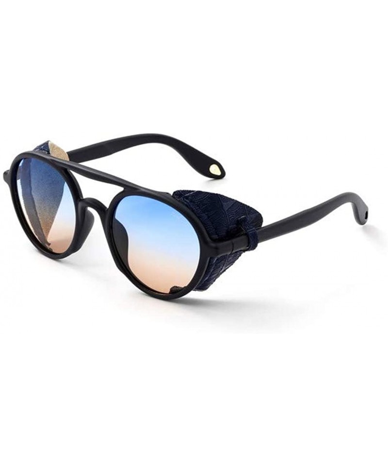 Polarized Sunglasses Men with Leather Side Shields Round Retro