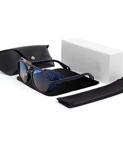polarized sunglasses men with leather side shields round retro punk sun glasses for women c1 black blue