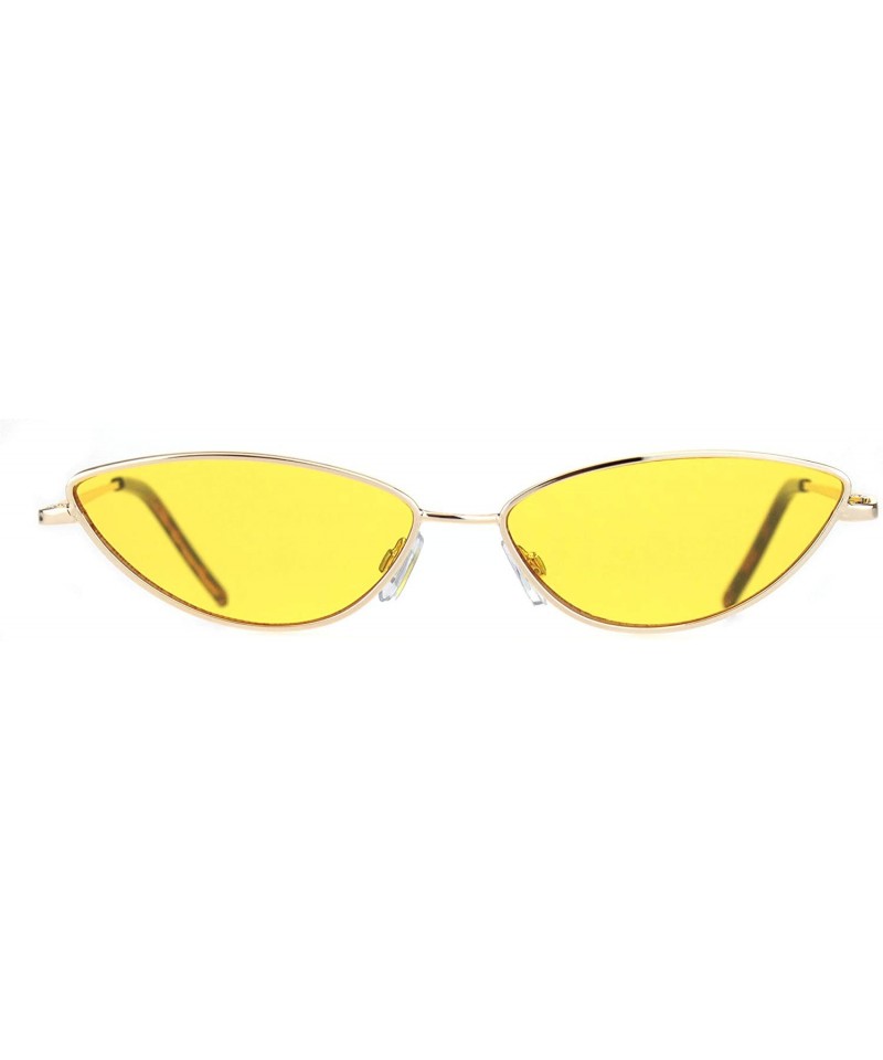 Cat Eye Womens Ironic Retro Narrow Metal Rim Cat Eye Sunglasses - Gold Yellow - CH18NDHDCSU $14.32