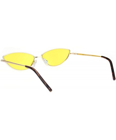 Cat Eye Womens Ironic Retro Narrow Metal Rim Cat Eye Sunglasses - Gold Yellow - CH18NDHDCSU $14.32