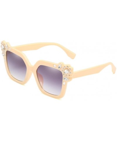 Aviator Sunglasses for Women - Neutral Cat Eye Sunglasses Fashion Rhinestone Decoration UV 400 Eyewear (Beige) - Beige - CB18...