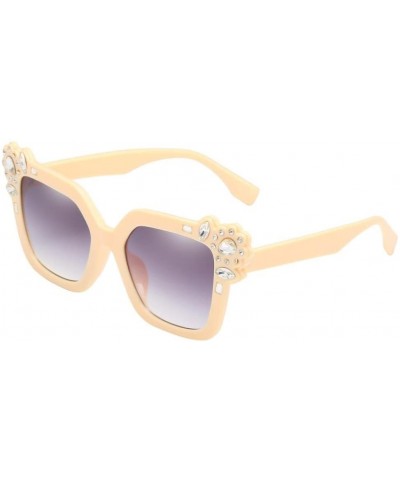 Aviator Sunglasses for Women - Neutral Cat Eye Sunglasses Fashion Rhinestone Decoration UV 400 Eyewear (Beige) - Beige - CB18...