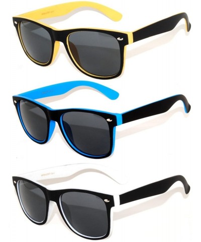 Rectangular 3 Pack Men Women Retro Vintage Two Tone Frame Smoke Lens Sunglasses UVB UVA protection - CQ122F0OVO5 $23.25