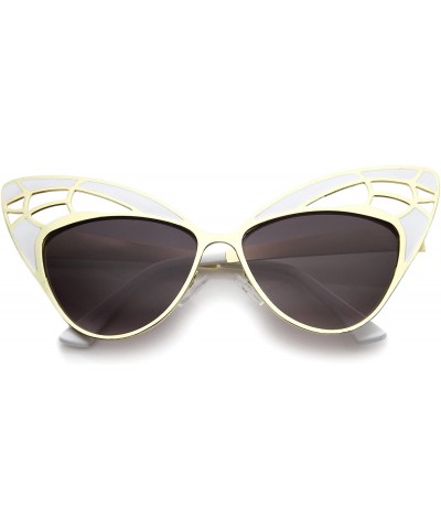 Butterfly Womens High Fashion Metal Cutout Oversize Butterfly Sunglasses 55mm - White-gold / Lavender - CG12I21ROGN $26.74
