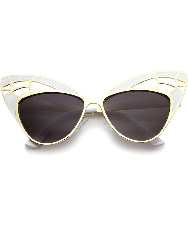 Butterfly Womens High Fashion Metal Cutout Oversize Butterfly Sunglasses 55mm - White-gold / Lavender - CG12I21ROGN $12.50