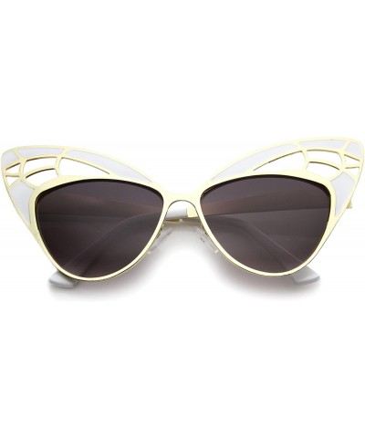 Butterfly Womens High Fashion Metal Cutout Oversize Butterfly Sunglasses 55mm - White-gold / Lavender - CG12I21ROGN $12.50