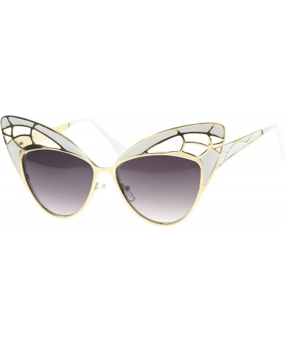 Butterfly Womens High Fashion Metal Cutout Oversize Butterfly Sunglasses 55mm - White-gold / Lavender - CG12I21ROGN $12.50