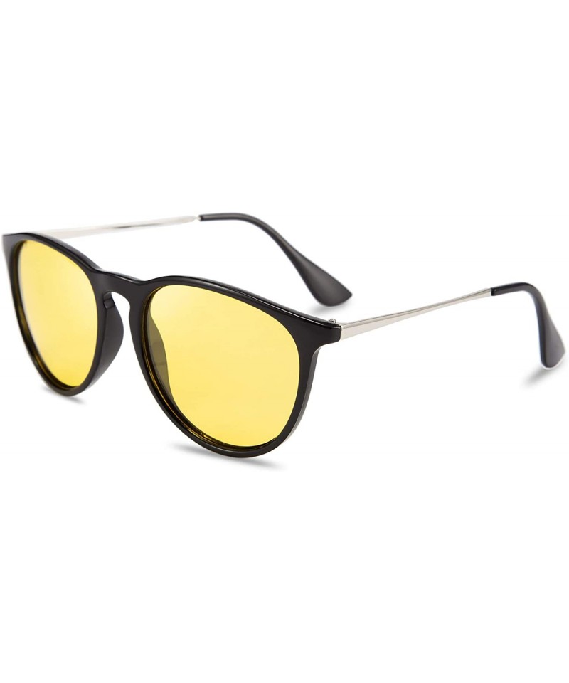 Oval Night Vision Driving Glasses Polarized Anti-glare Clear Sunglasses Women Men - Bright Black - C119323HQ82 $17.84