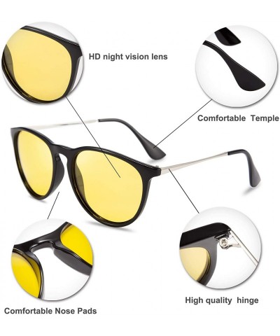 Oval Night Vision Driving Glasses Polarized Anti-glare Clear Sunglasses Women Men - Bright Black - C119323HQ82 $17.84