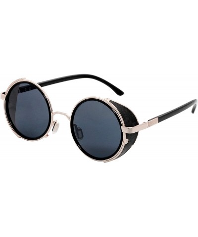 Goggle Steampunk Retro Round Metal Side Shield Circle Frame Sunglasses - Golden-black - C518XS3RDGY $27.76