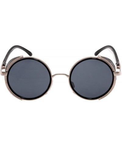 Goggle Steampunk Retro Round Metal Side Shield Circle Frame Sunglasses - Golden-black - C518XS3RDGY $24.75