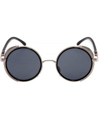 Goggle Steampunk Retro Round Metal Side Shield Circle Frame Sunglasses - Golden-black - C518XS3RDGY $24.75