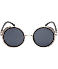 Goggle Steampunk Retro Round Metal Side Shield Circle Frame Sunglasses - Golden-black - C518XS3RDGY $13.38