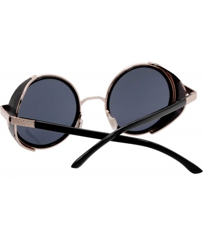 Goggle Steampunk Retro Round Metal Side Shield Circle Frame Sunglasses - Golden-black - C518XS3RDGY $13.38