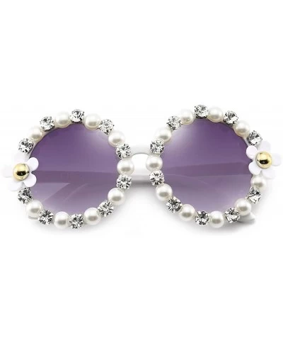 Oversized Retro Daisy Sunglasses for Women Flower Round Fashion Disco Festival Sunglasses - Diamond+pearl Frame - CE1979KTZN5...