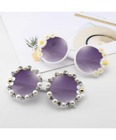 Oversized Retro Daisy Sunglasses for Women Flower Round Fashion Disco Festival Sunglasses - Diamond+pearl Frame - CE1979KTZN5...