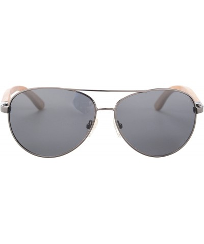Aviator Handmade Polarized Wood Sunglasses Classic Wooden Sun Glasses UV400 Protection - 1538 - Gun - C2188YERELR $21.73