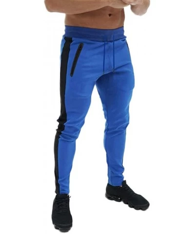 Sport Pants for Men Splicing Printed Overalls Casual Pocket Sport Work Casual Trouser Pants - Blue - CV18SL45RME $31.04