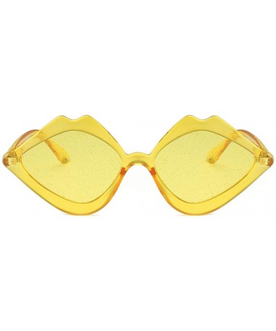Semi-rimless Candy Jelly Color Lips Shaped Integrated Sunshade Sunglasses For Fashion Women - Yellow - CM196OMEWMT $20.76