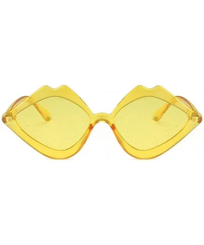 Semi-rimless Candy Jelly Color Lips Shaped Integrated Sunshade Sunglasses For Fashion Women - Yellow - CM196OMEWMT $18.13