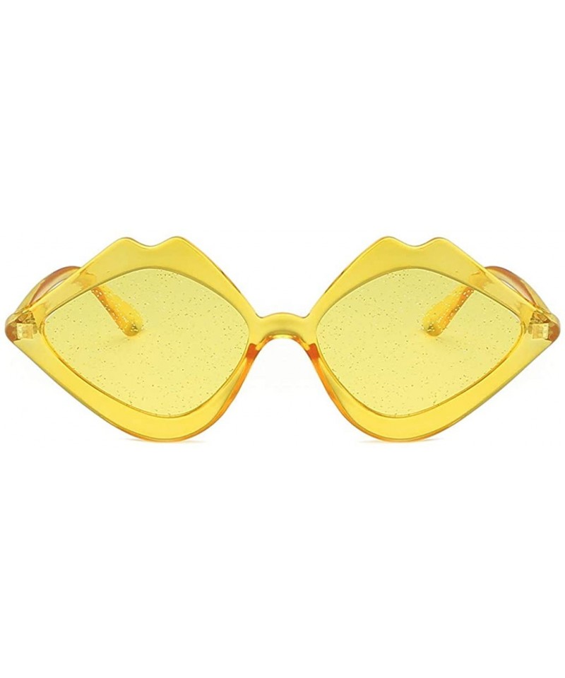Semi-rimless Candy Jelly Color Lips Shaped Integrated Sunshade Sunglasses For Fashion Women - Yellow - CM196OMEWMT $8.11