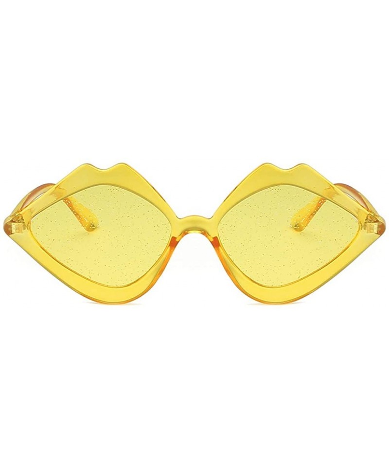 Semi-rimless Candy Jelly Color Lips Shaped Integrated Sunshade Sunglasses For Fashion Women - Yellow - CM196OMEWMT $8.11