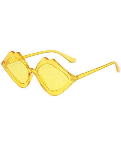 Semi-rimless Candy Jelly Color Lips Shaped Integrated Sunshade Sunglasses For Fashion Women - Yellow - CM196OMEWMT $8.11