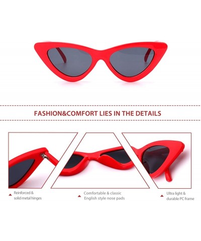 Cat Eye Retro Narrow Cat Eye Sunglasses Vintage Clout Goggles for women UV400 M97 - Red Frame/Grey Lens - C818N0CWSK8 $16.79