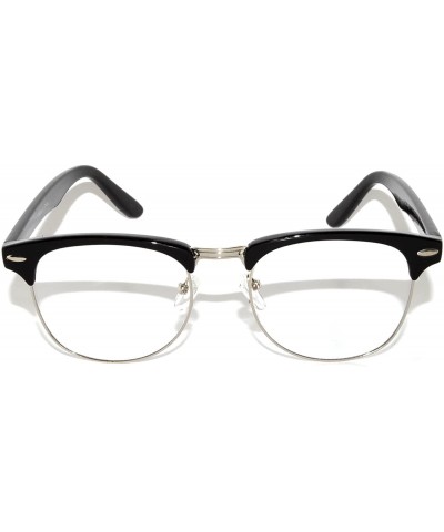 Wayfarer Retro Half Frame Horned Rim Sunglasses Colored Lens for Mens or Womens - Clear Lens Black-silver - CJ11QDOF03V $17.42