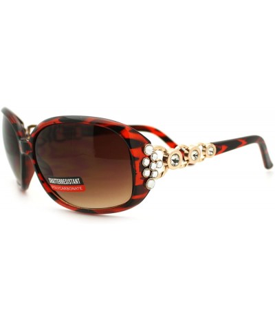 Oversized Rhinestones Jewel Sunglasses Womens Oversized Square Shades - Brown - CZ11Q9GI1OX $10.97