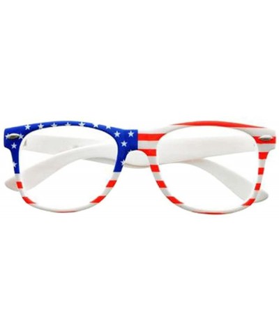 Wayfarer PATRIOTIC Trendy USA American Flag Print Clear Lens Eye Glasses - White - CM12HHY3HM1 $9.56