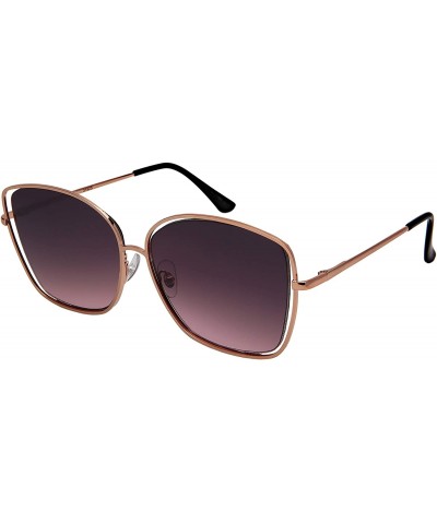 Square Large Cutout Square Sunglasses for Women Spring Hinges 3192S - Rose Gold Frame/Grey-pink Lens - CY18H0QS7WE $18.32