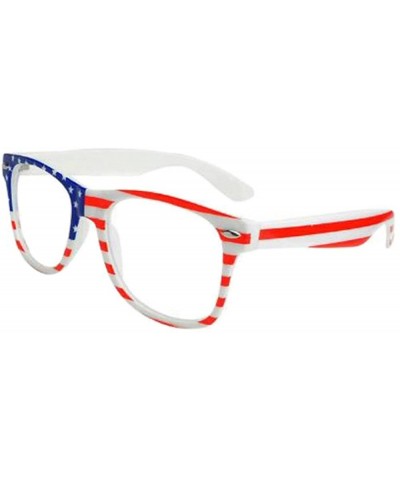 Wayfarer PATRIOTIC Trendy USA American Flag Print Clear Lens Eye Glasses - White - CM12HHY3HM1 $9.56