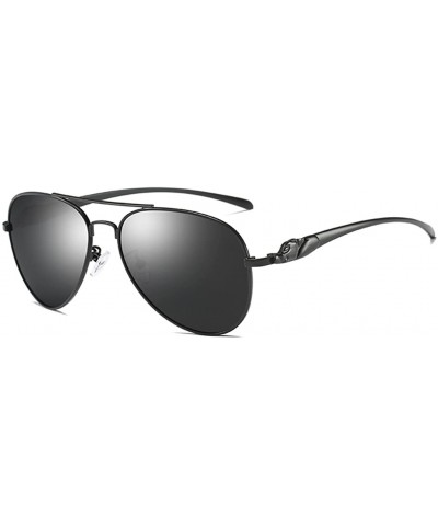 Round Aviator Sunglasses for Men with 57mm Lens Polarized Classic Glasses LM912 - Black Frame/Grey Lens - CD18DWTQZDH $35.55