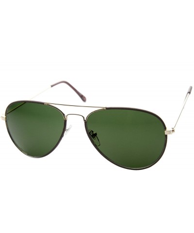 Aviator Classic Metal Two-Tone Pilot Teardrop Aviator Sunglasses (Brown Gold-Green) - CI11VHL0SIH $8.81