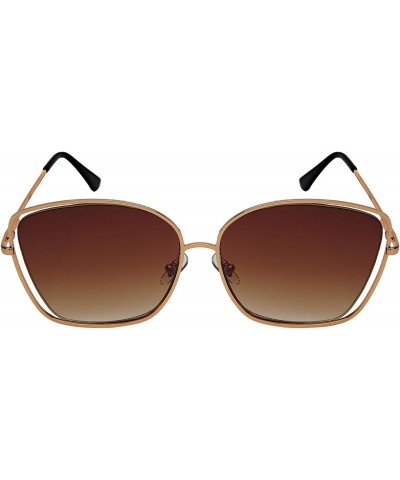 Square Large Cutout Square Sunglasses for Women Spring Hinges 3192S - Rose Gold Frame/Grey-pink Lens - CY18H0QS7WE $18.32