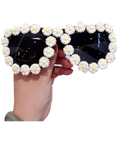 Round Women Fashion Beach Flower Decor Round Frame Sunglasses Sunglasses - Type 3 - CS199HYCKDW $27.63