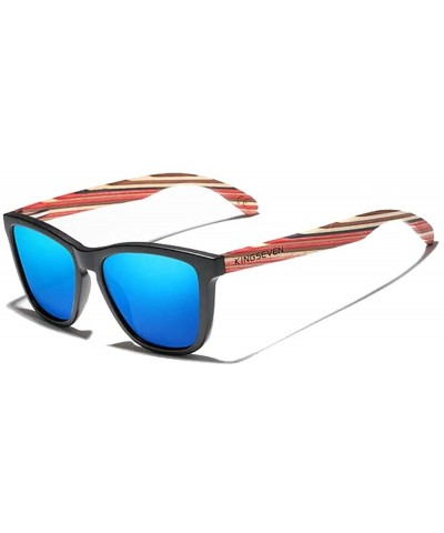 Rectangular Genuine handmade colored bamboo sunglasses square men polarized UV400 - Red/Blue - CW198QNTW6U $23.19