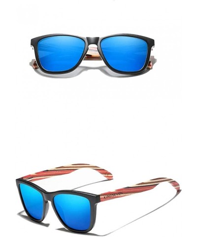 Rectangular Genuine handmade colored bamboo sunglasses square men polarized UV400 - Red/Blue - CW198QNTW6U $23.19