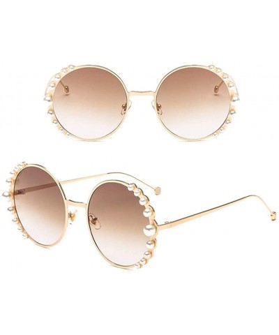 Round Women Round Sunglasses Pearl Sun Glasses Fashion Alloy Frame Eyewear Female Shades UV400 - C2gold Brown - CV199ON9Q96 $...