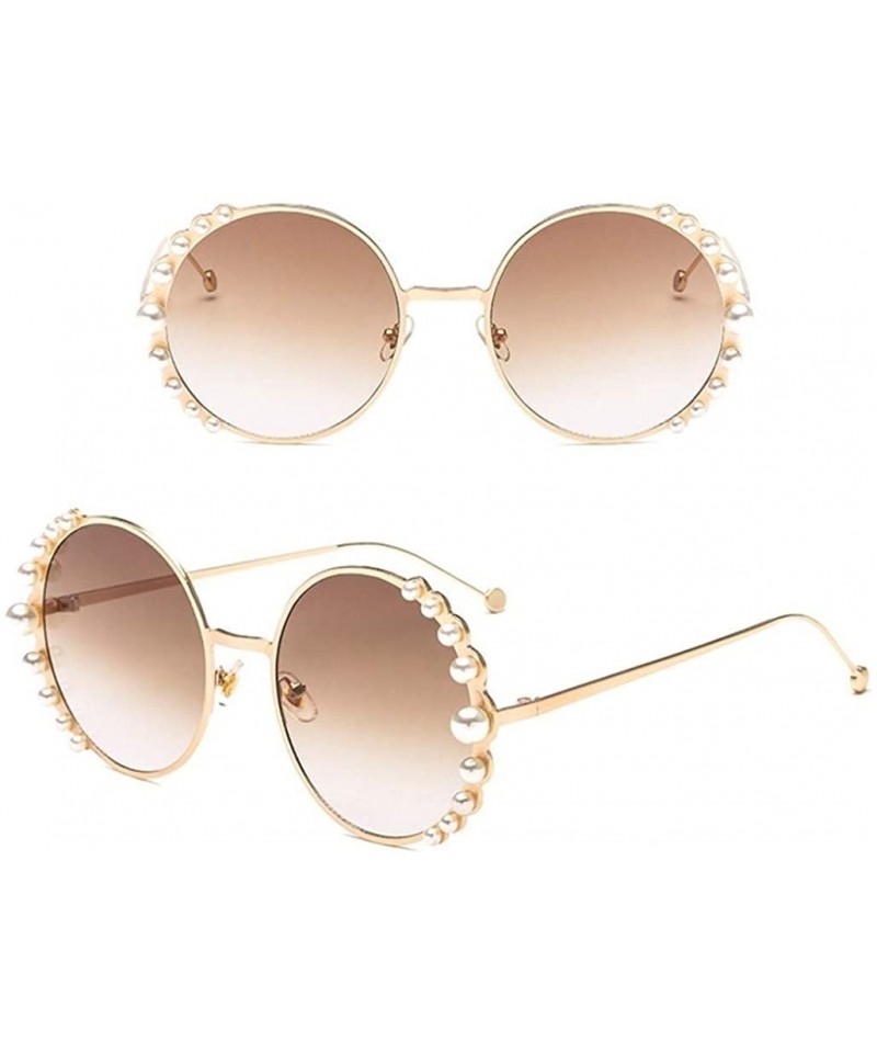 Round Women Round Sunglasses Pearl Sun Glasses Fashion Alloy Frame Eyewear Female Shades UV400 - C2gold Brown - CV199ON9Q96 $...