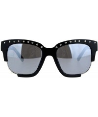 Rectangular Womens Metal Studded Exposed Lens Plastic Horned Butterfly Sunglasses - Black Silver Smoke - CB18KHIYHM9 $13.44