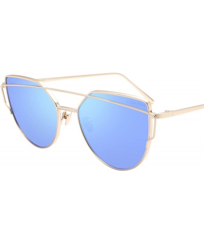 Aviator Cat Eye Sunglasses for Women Mirrored Metal Aviator Glasses LS7805 - Blue - C518DCWX72M $17.02