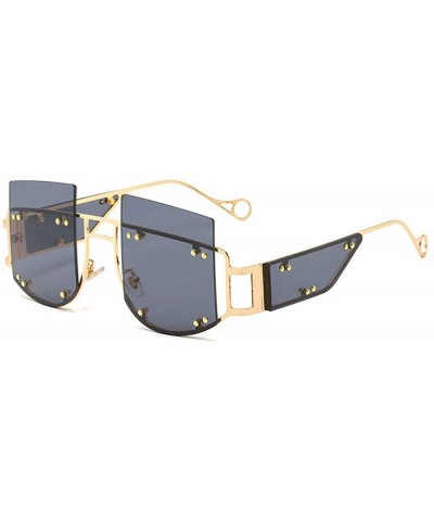 Square new frameless windproof personality men and women brand fashion trend sunglasses UV400 - Black - CB18ALMWL5X $12.89