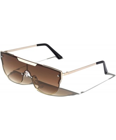 Shield One Piece Flat Top Pin Round Shield Sunglasses - Brown - CT19732CYZG $16.76