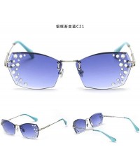 Square Small frame ladies square retro glasses transparent diamond metal sunglasses lens glasses with box - Blue - C818R37MQ5...