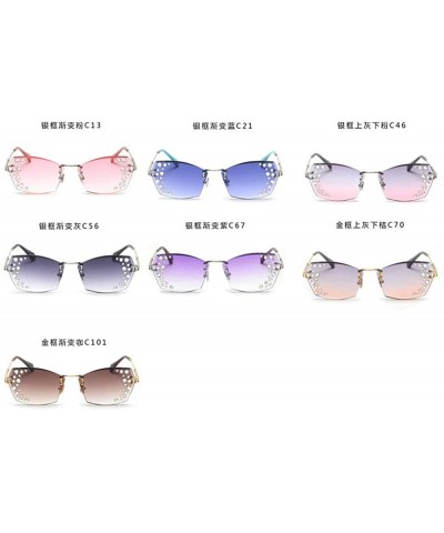 Square Small frame ladies square retro glasses transparent diamond metal sunglasses lens glasses with box - Blue - C818R37MQ5...